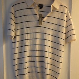 J. Crew Cream and Black Striped Polo Shirt
